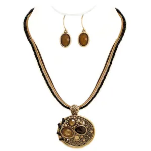 GOLD-BROWN NECKLACE & EARRINGS SET  #WS23834NE62 (SHBC5)