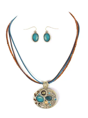 GOLD-TURQUOISE NECKLACE & EARRINGS SET  #ADX6407294 (SHBC6)