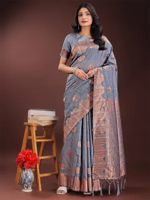 Gray Linen Cotton Saree