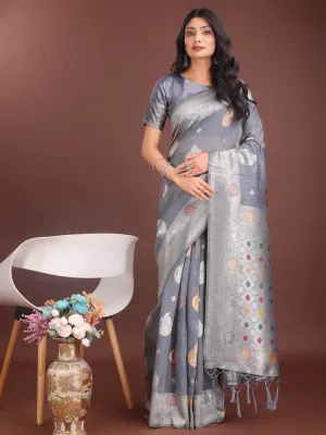 Gray Linen Cotton Saree