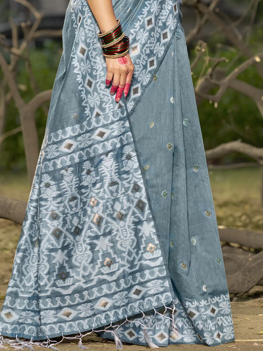 Gray Linen Cotton Saree