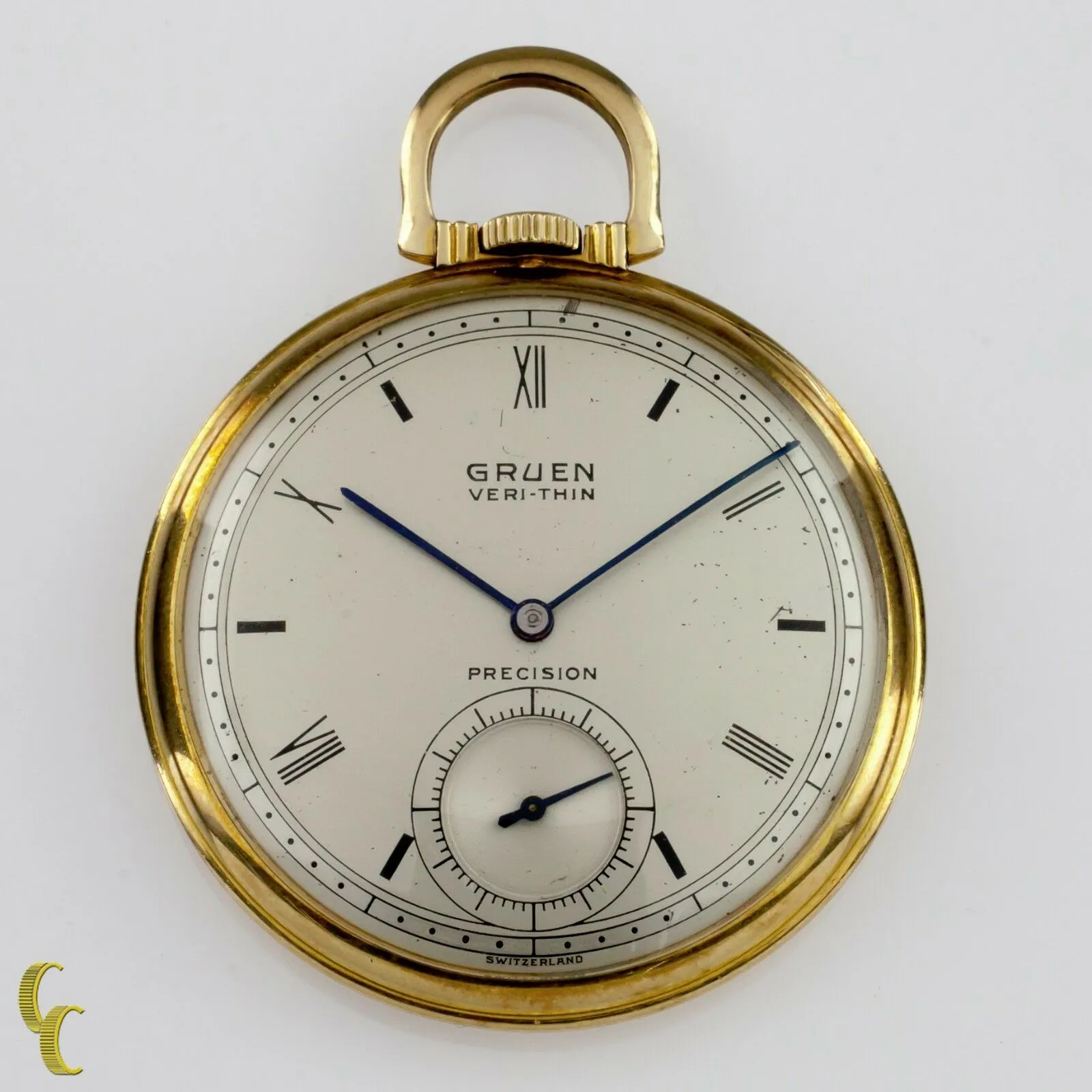 Gruen Open Face Veri-Thin 10k Gold Filled Pocket Watch 17 Jewels Size 8S