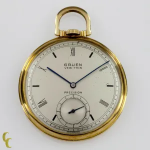 Gruen Open Face Veri-Thin 10k Gold Filled Pocket Watch 17 Jewels Size 8S