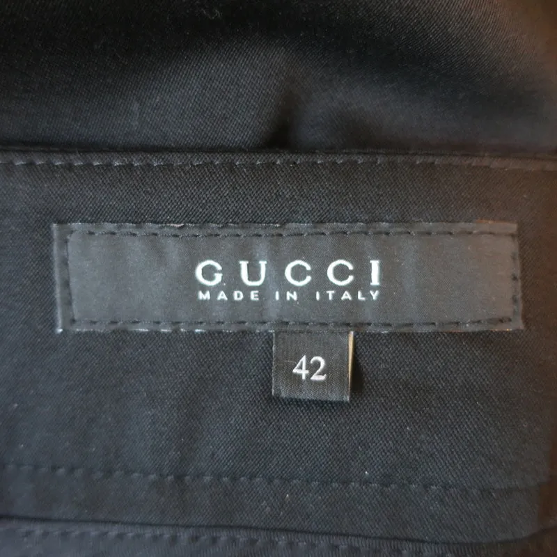 Gucci 2006 Crystal Clasp-Embellished Pants Black Stretch Wool Size 42