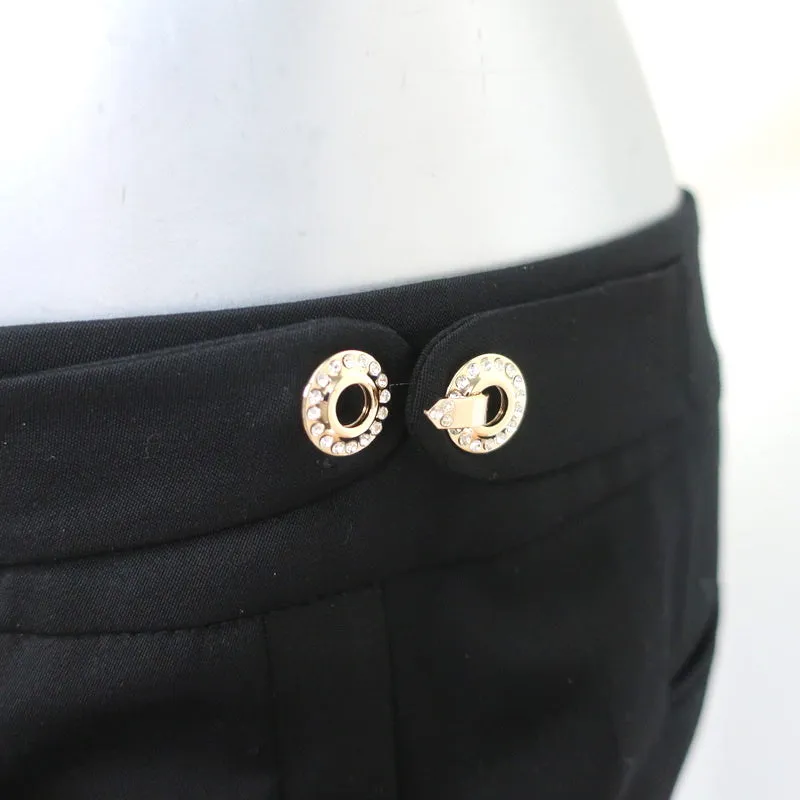 Gucci 2006 Crystal Clasp-Embellished Pants Black Stretch Wool Size 42