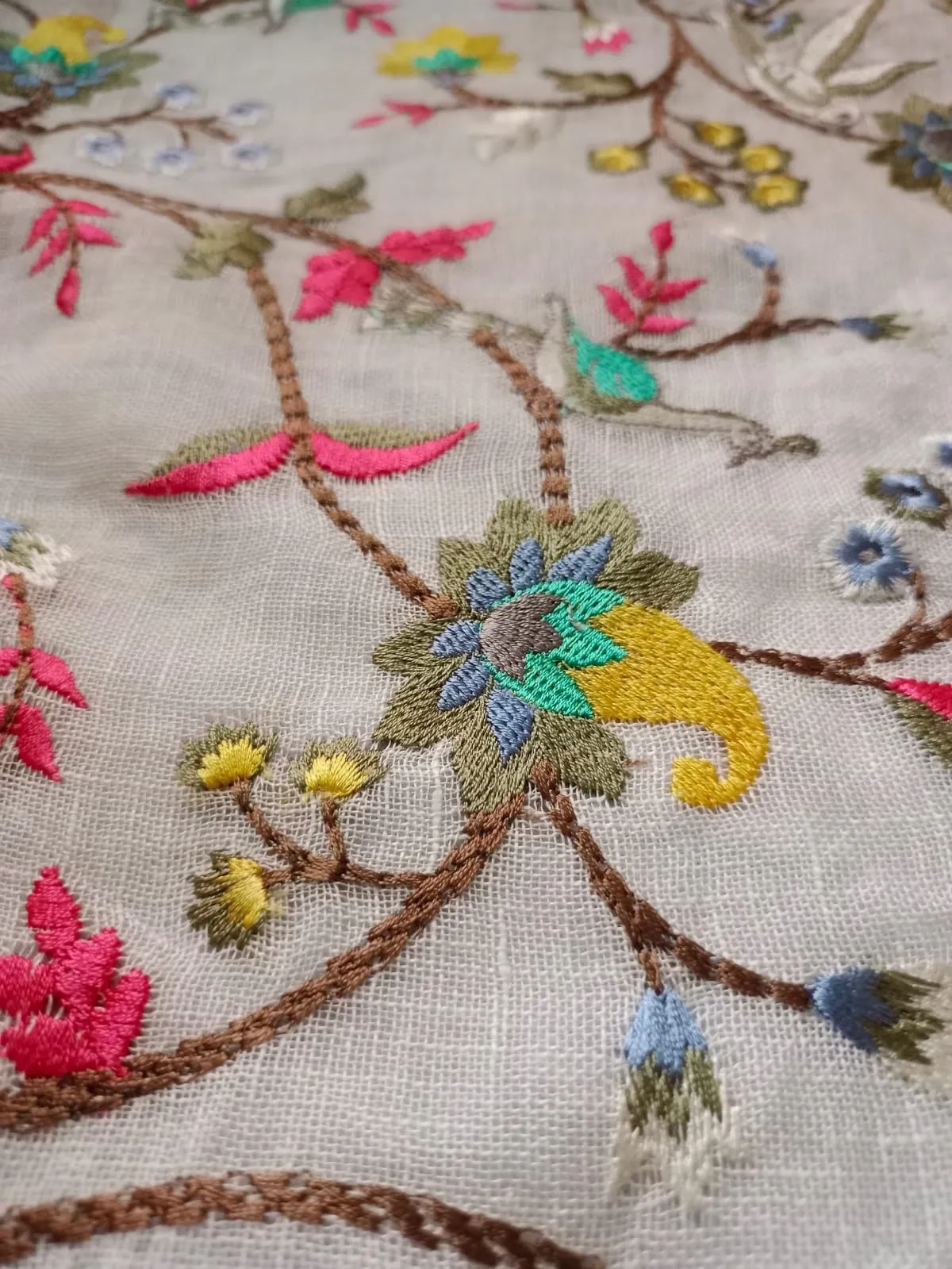 Handwoven Pure Linen Full Jaal Machine Embroidered Fabric