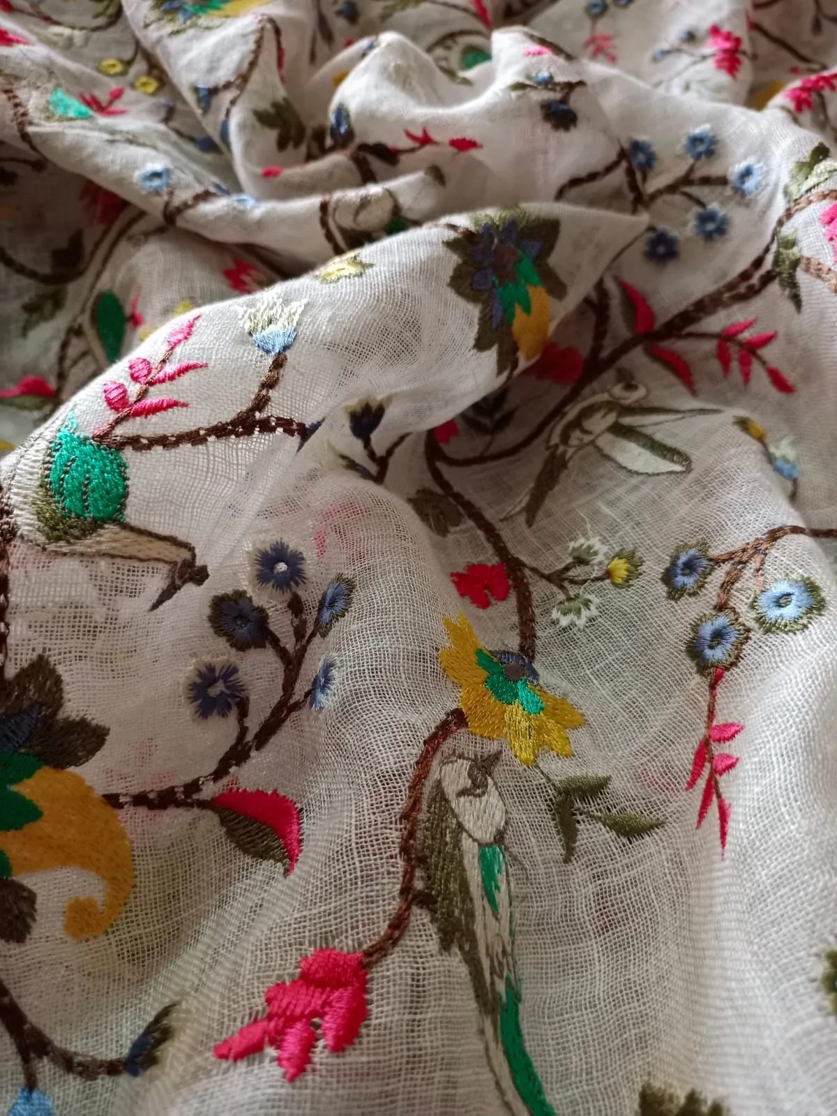 Handwoven Pure Linen Full Jaal Machine Embroidered Fabric