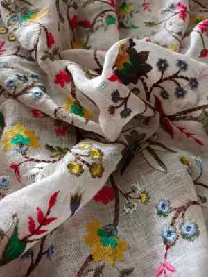 Handwoven Pure Linen Full Jaal Machine Embroidered Fabric