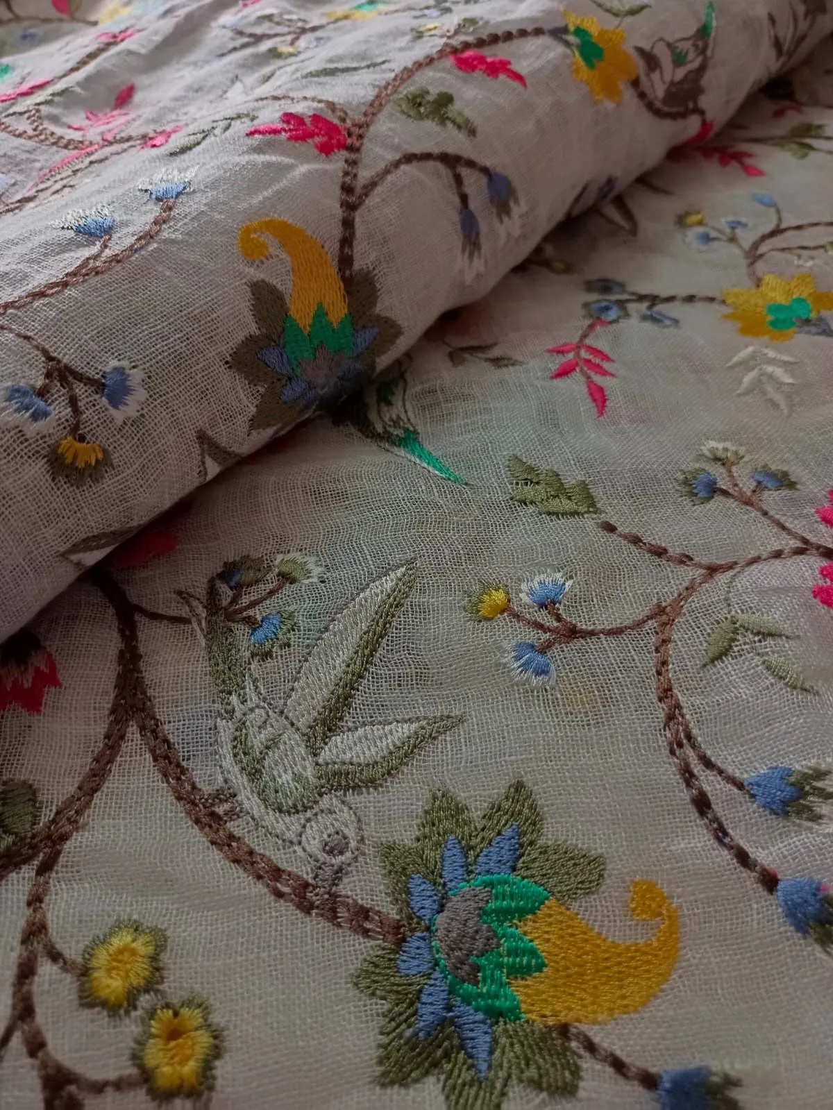 Handwoven Pure Linen Full Jaal Machine Embroidered Fabric