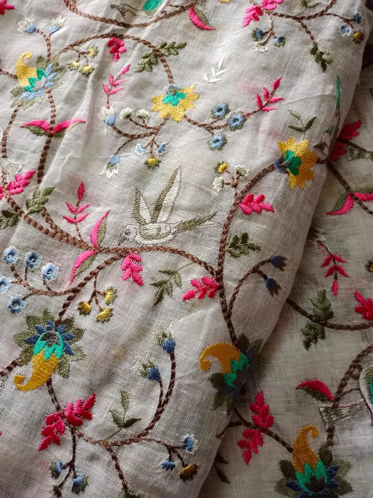 Handwoven Pure Linen Full Jaal Machine Embroidered Fabric