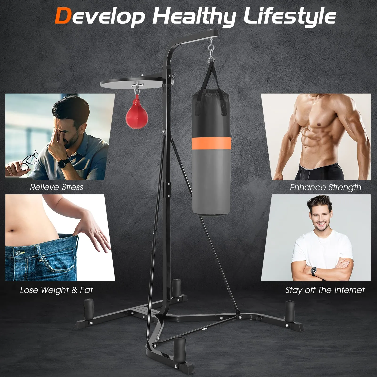 Heavy Bag Stand, Heavy Duty Sandbag Rack with Heavy Bag & Adjustable Speed Bag