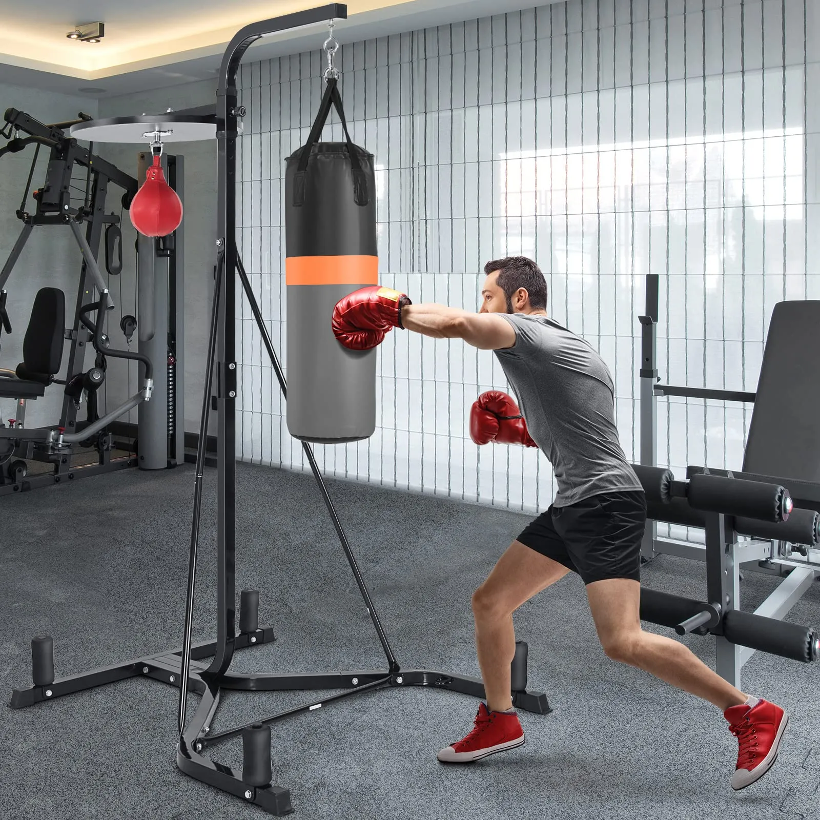 Heavy Bag Stand, Heavy Duty Sandbag Rack with Heavy Bag & Adjustable Speed Bag