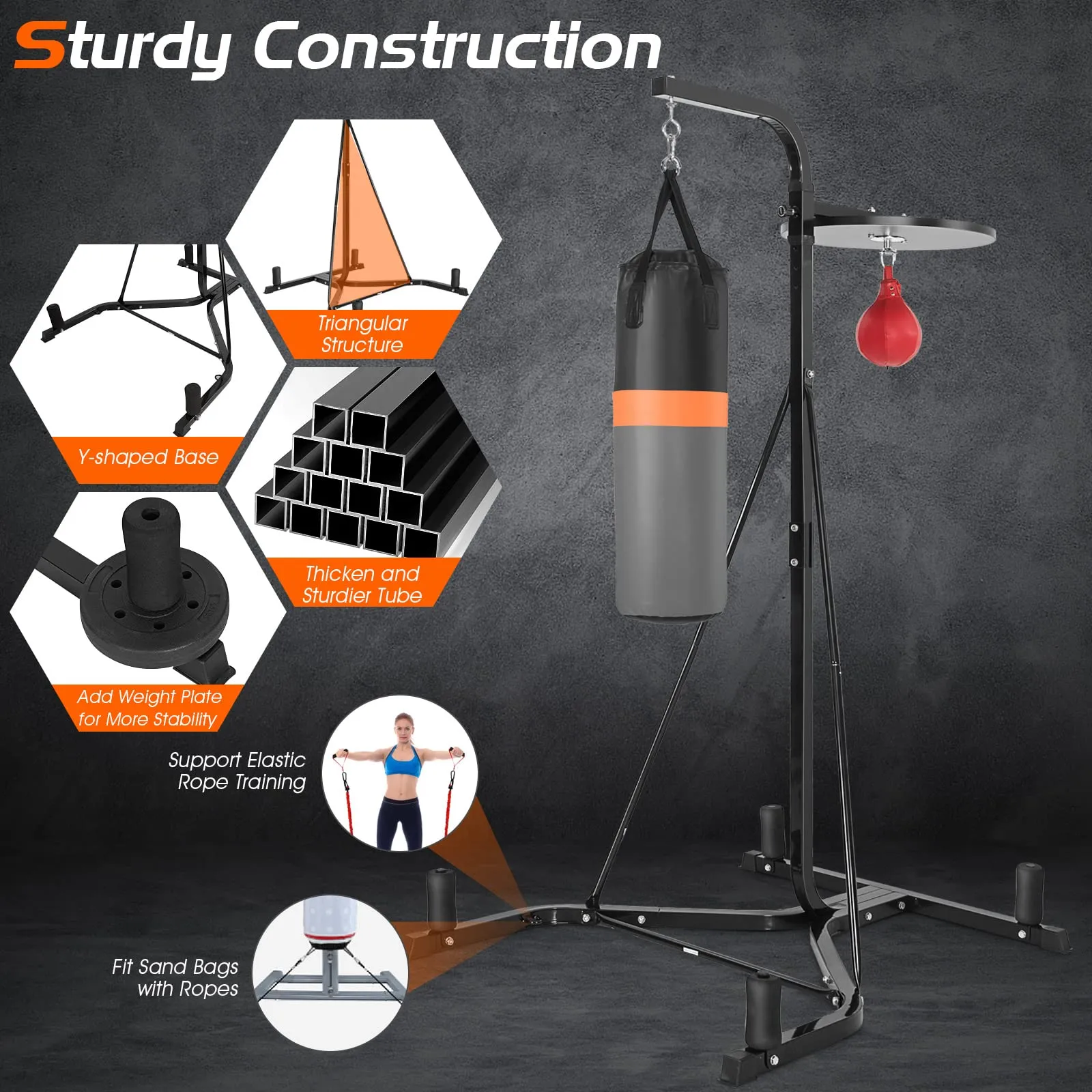 Heavy Bag Stand, Heavy Duty Sandbag Rack with Heavy Bag & Adjustable Speed Bag