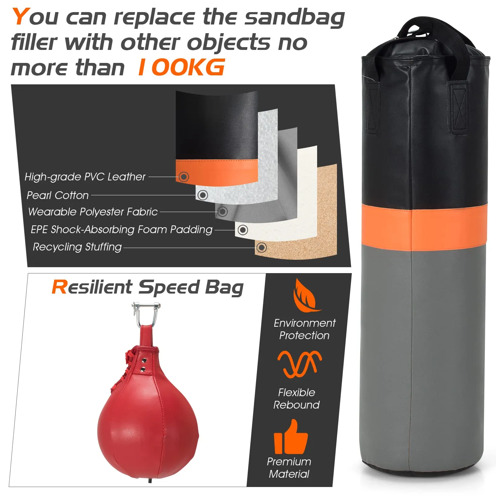 Heavy Bag Stand, Heavy Duty Sandbag Rack with Heavy Bag & Adjustable Speed Bag