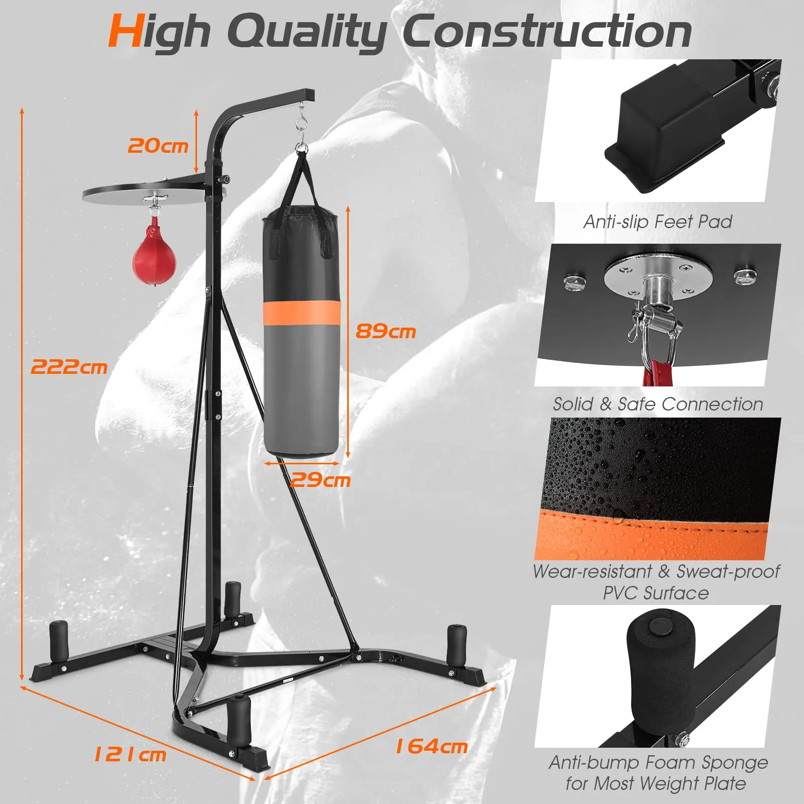 Heavy Bag Stand, Heavy Duty Sandbag Rack with Heavy Bag & Adjustable Speed Bag