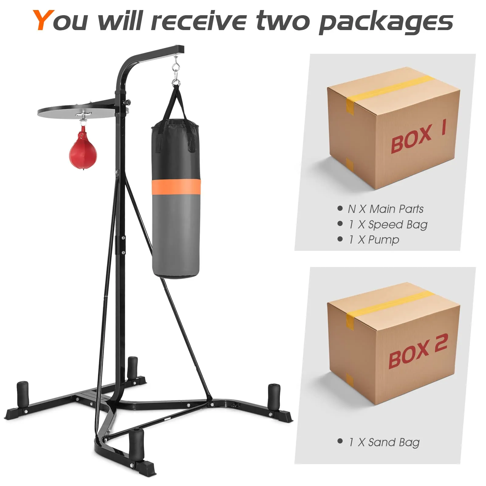 Heavy Bag Stand, Heavy Duty Sandbag Rack with Heavy Bag & Adjustable Speed Bag