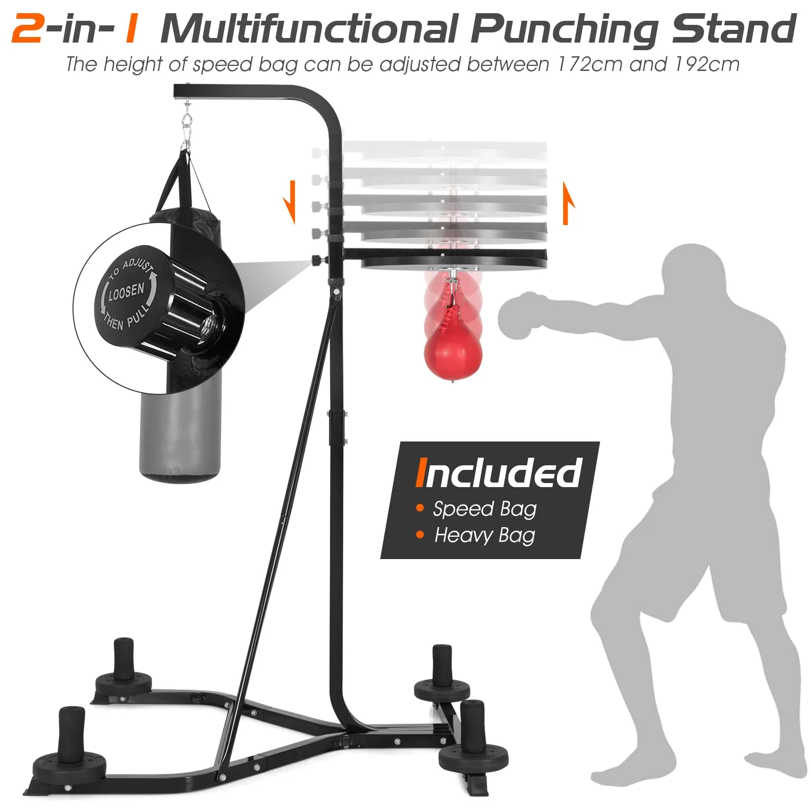 Heavy Bag Stand, Heavy Duty Sandbag Rack with Heavy Bag & Adjustable Speed Bag