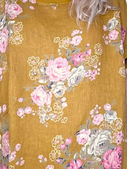 HELGA MAY Italian Linen Elastic Hem 'High Tea' Dress ~ Mustard ~ Free Size