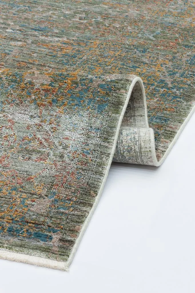 Heriz Bamboo Woven Ethnic Patterned Green Area Rug 8217