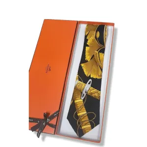 Hermes 1990's Black/Gold Daimyo Princes du Soleil Levant Jacquard Silk Tie NIB!