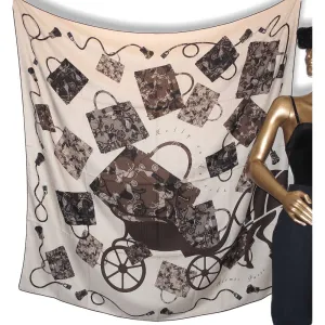 Hermes 2007 Natural Black Brown Kelly en Caleche Cashmere Shawl 140 New!