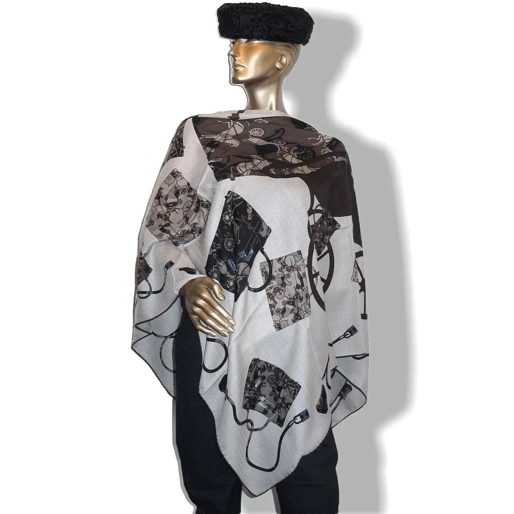 Hermes 2007 Natural Black Brown Kelly en Caleche Cashmere Shawl 140 New!