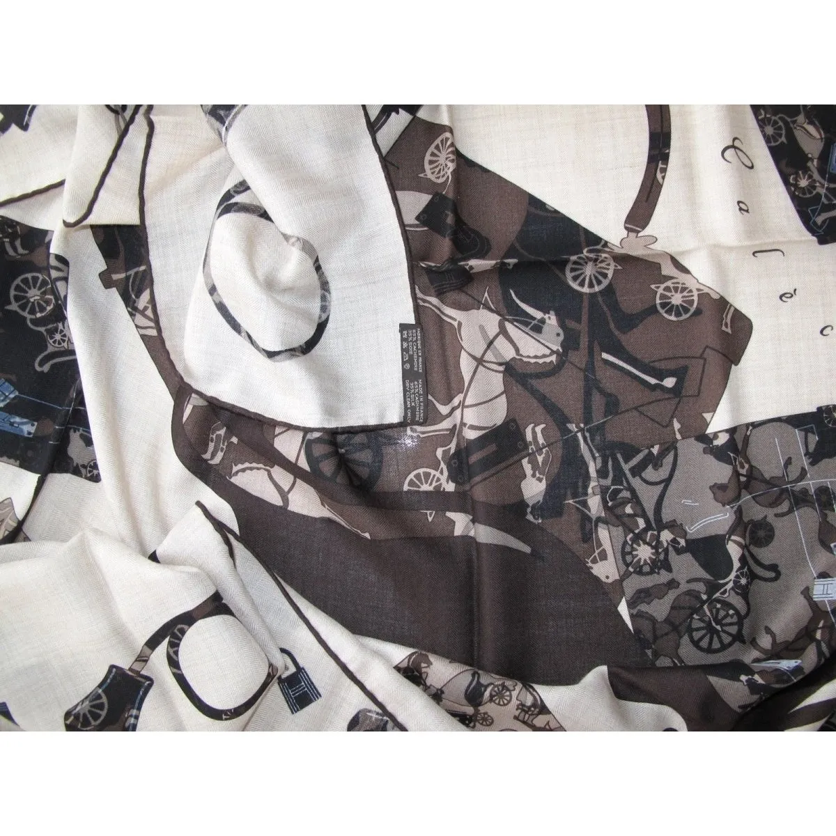 Hermes 2007 Natural Black Brown Kelly en Caleche Cashmere Shawl 140 New!
