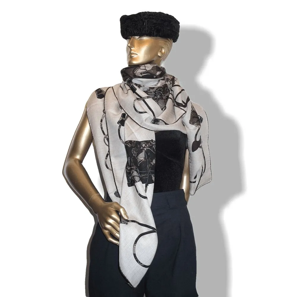 Hermes 2007 Natural Black Brown Kelly en Caleche Cashmere Shawl 140 New!