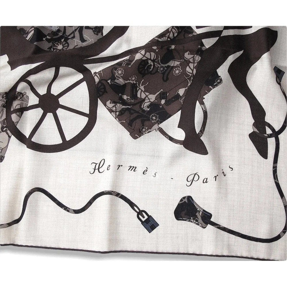 Hermes 2007 Natural Black Brown Kelly en Caleche Cashmere Shawl 140 New!