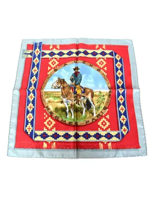 Hermes Blue & Red Gaucho 45cm Silk Pocket Square Scarf