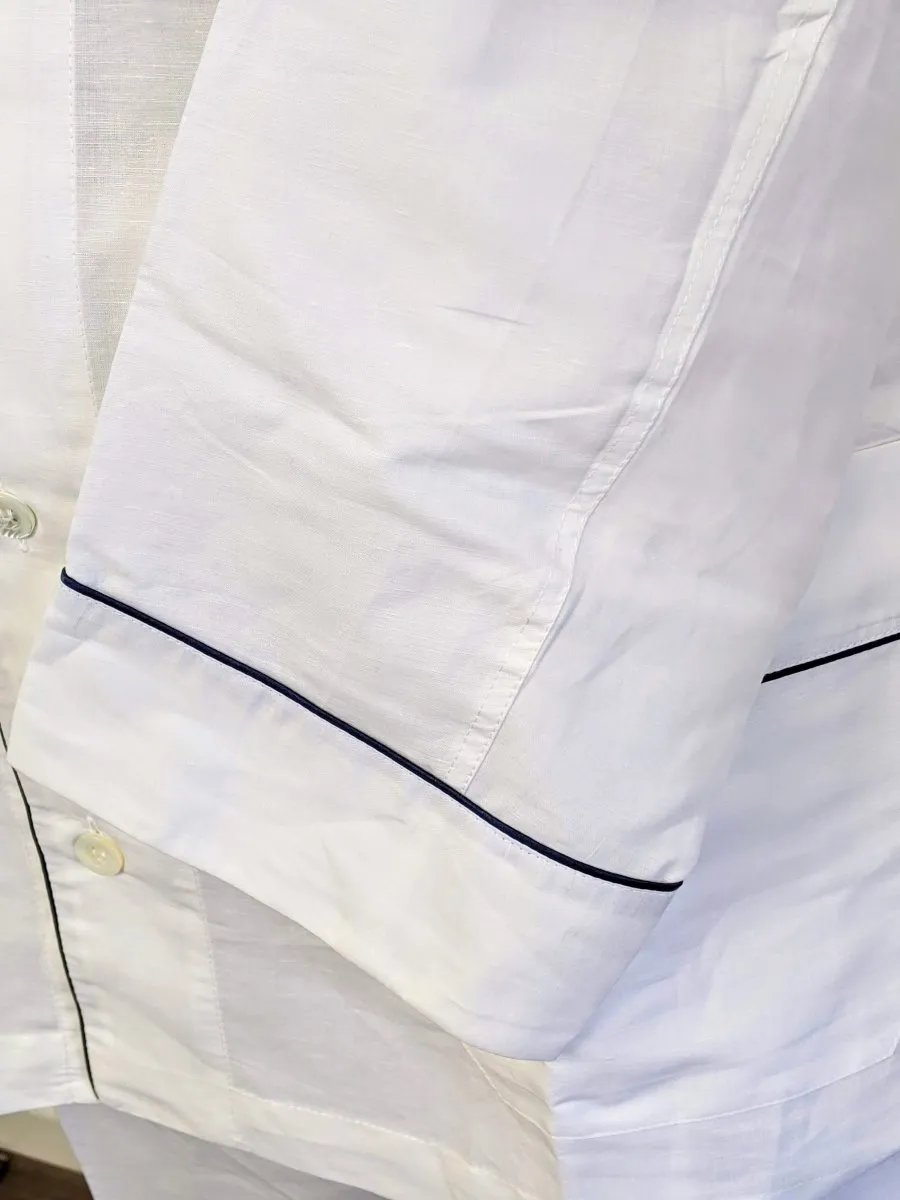 Hermes Men's Blanc/Marine Linen and Cotton Pajamas with Belt Sz48, BNWT!