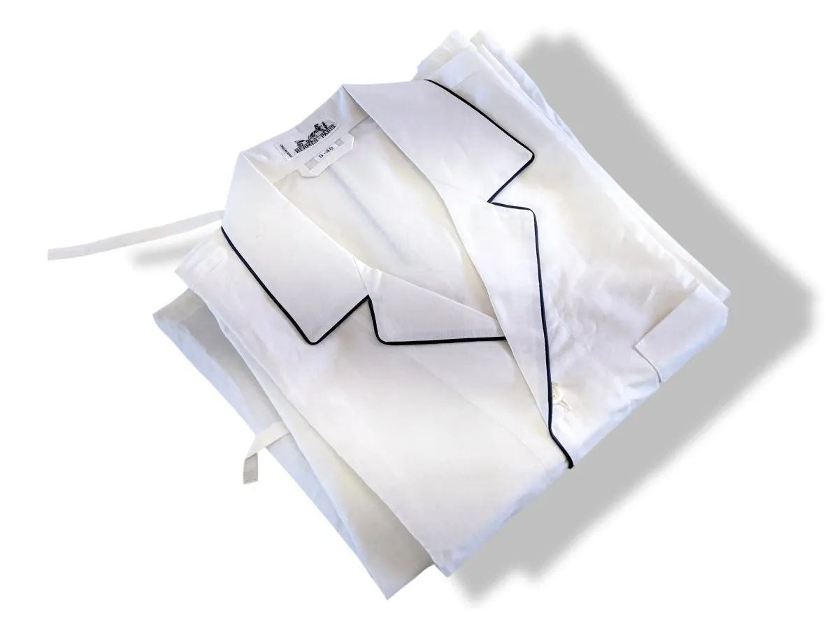 Hermes Men's Blanc/Marine Linen and Cotton Pajamas with Belt Sz48, BNWT!