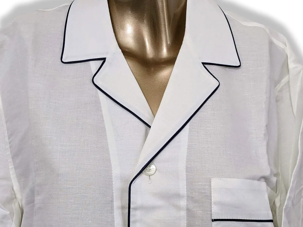 Hermes Men's Blanc/Marine Linen and Cotton Pajamas with Belt Sz48, BNWT!