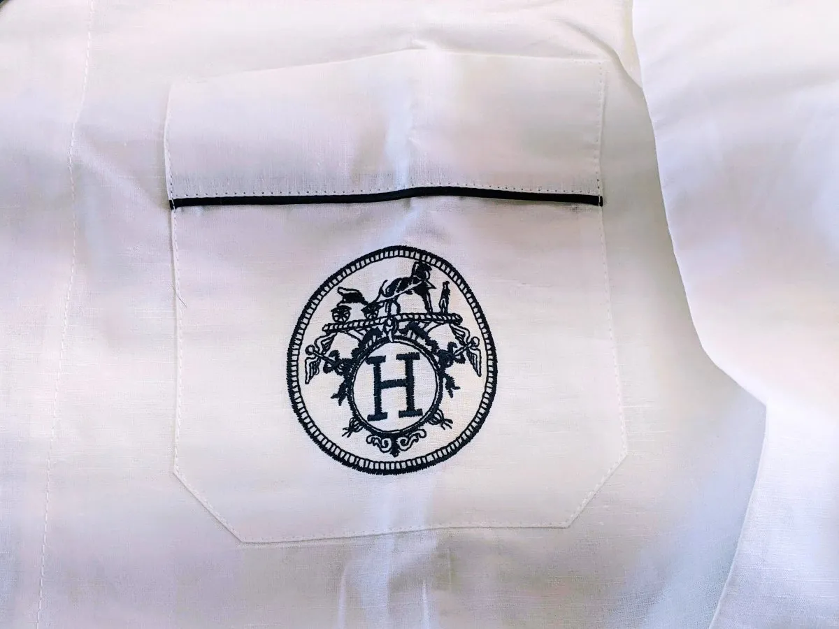Hermes Men's Blanc/Marine Linen and Cotton Pajamas with Belt Sz48, BNWT!