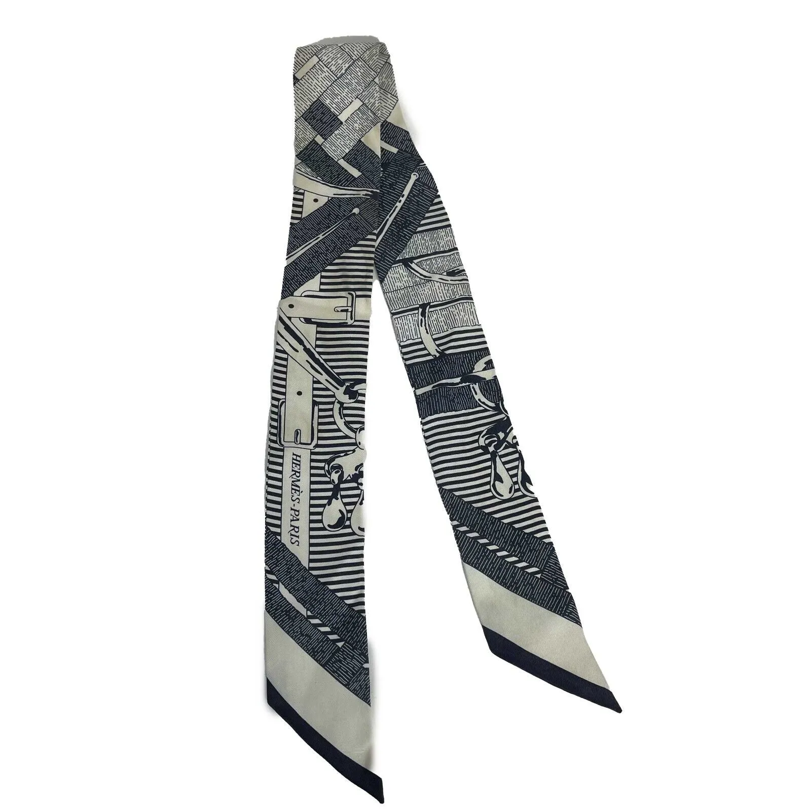 HERMES - Mors a Jouets Chemise Marine Twilly - White / Navy - Scarf - OS