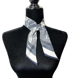 HERMES - Mors a Jouets Chemise Marine Twilly - White / Navy - Scarf - OS