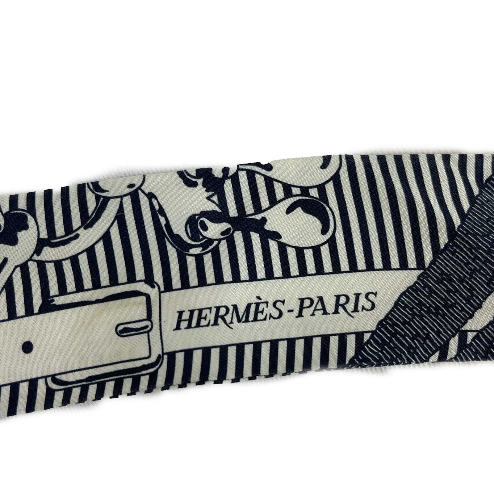 HERMES - Mors a Jouets Chemise Marine Twilly - White / Navy - Scarf - OS