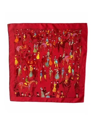 Hermes Red Silk Paddock 45cm Pocket Square Scarf