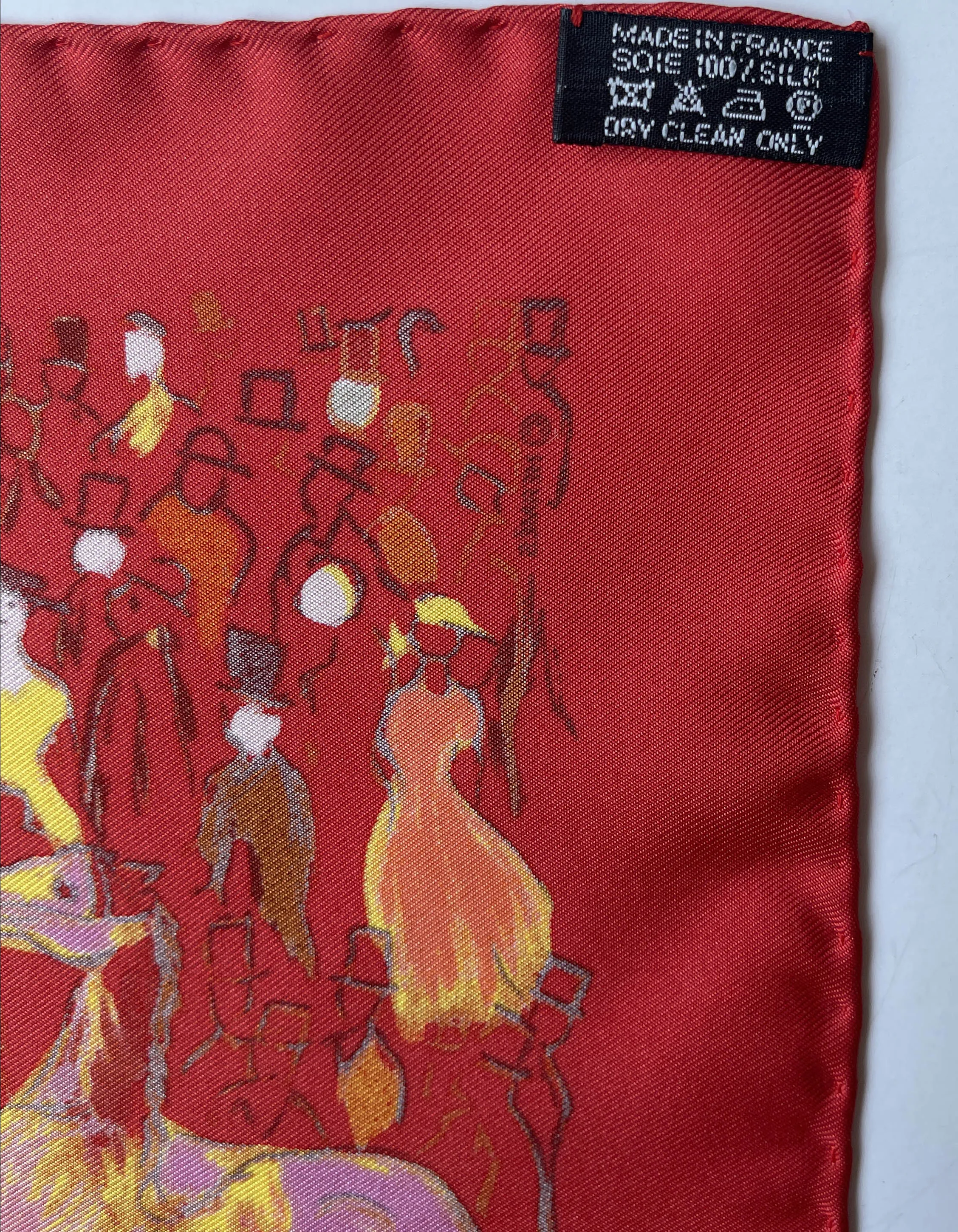Hermes Red Silk Paddock 45cm Pocket Square Scarf