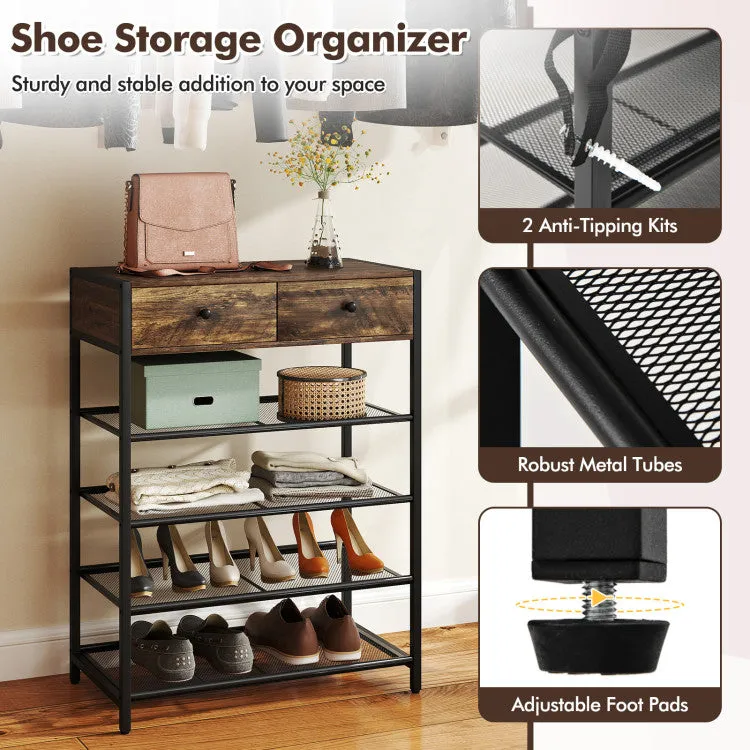 Hivvago Coat Rack Shoe Stand Set 5-Tier Shoe Rack with Wall-Mounted Coat Hanger-Brown