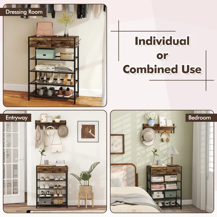 Hivvago Coat Rack Shoe Stand Set 5-Tier Shoe Rack with Wall-Mounted Coat Hanger-Brown