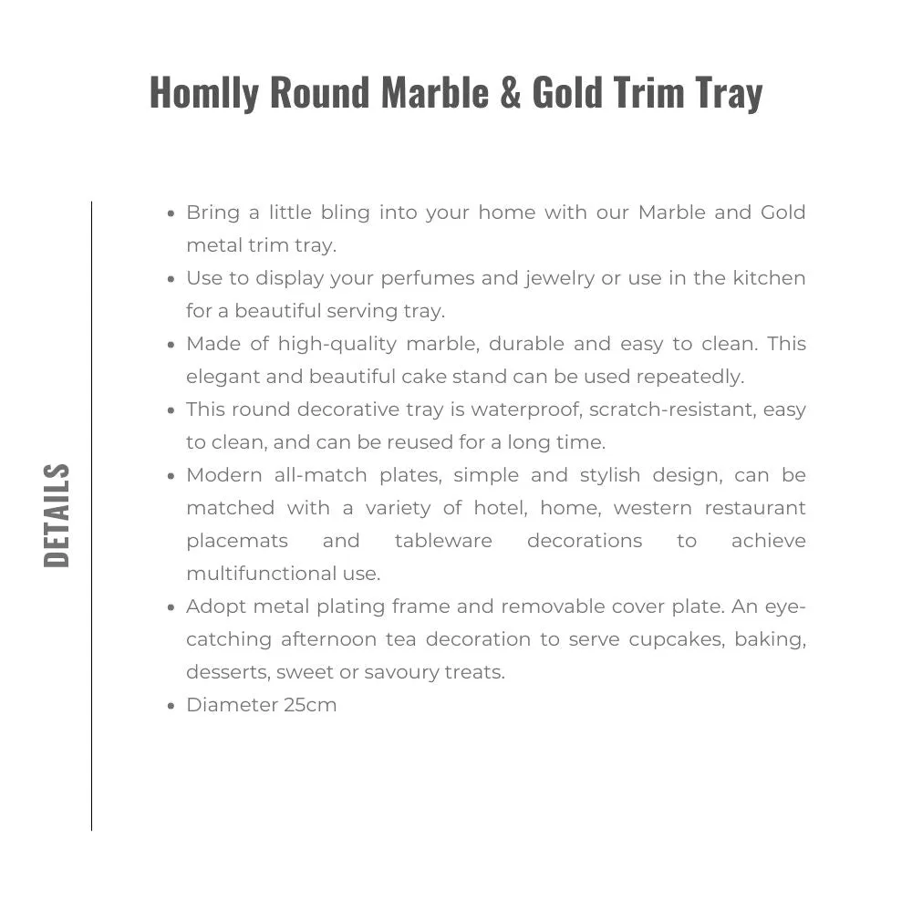 Homlly Round Rectangular Marble tray with Gold Brass Edge