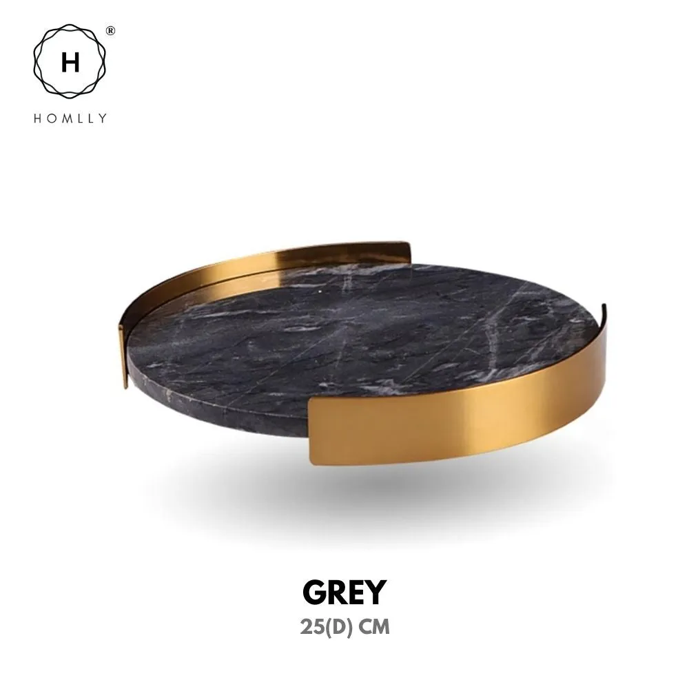 Homlly Round Rectangular Marble tray with Gold Brass Edge