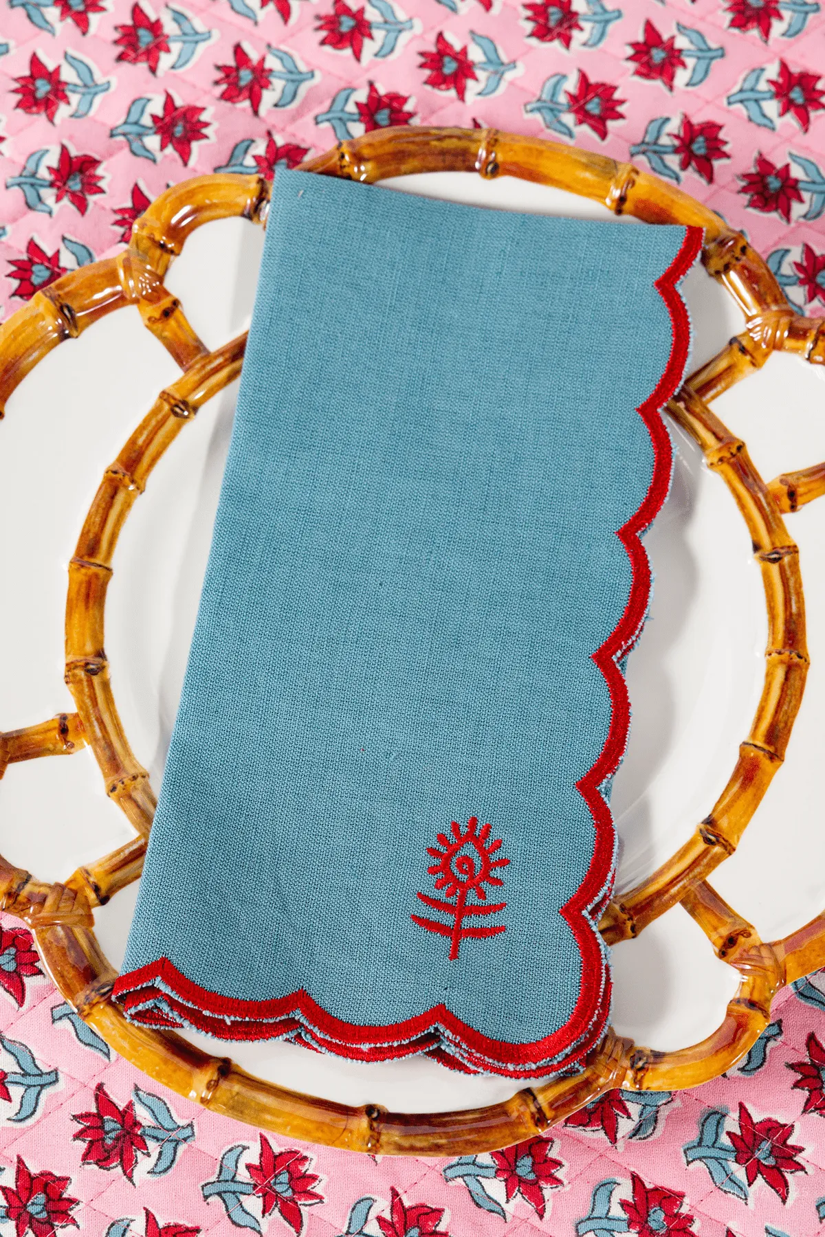 Icon Linen Napkins Set of 4 - Aqua   Cherry