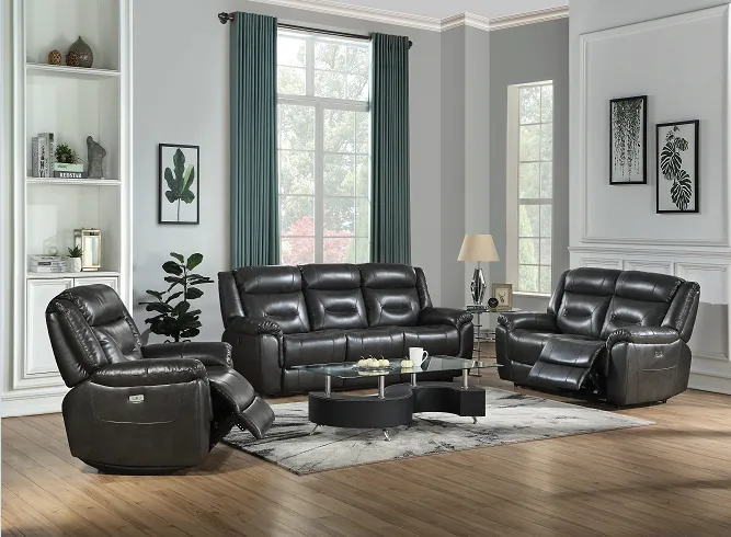 Imogen Gray Leather-Aire Sofa (Power Motion)