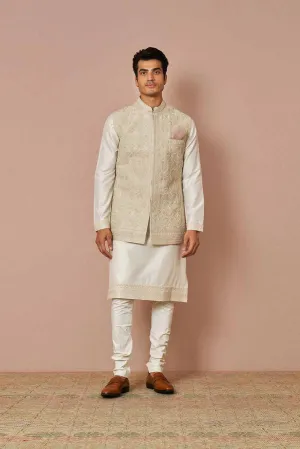 IVORY RAWSILK KIAAN PEARL EMBROIDERED BANDI SET