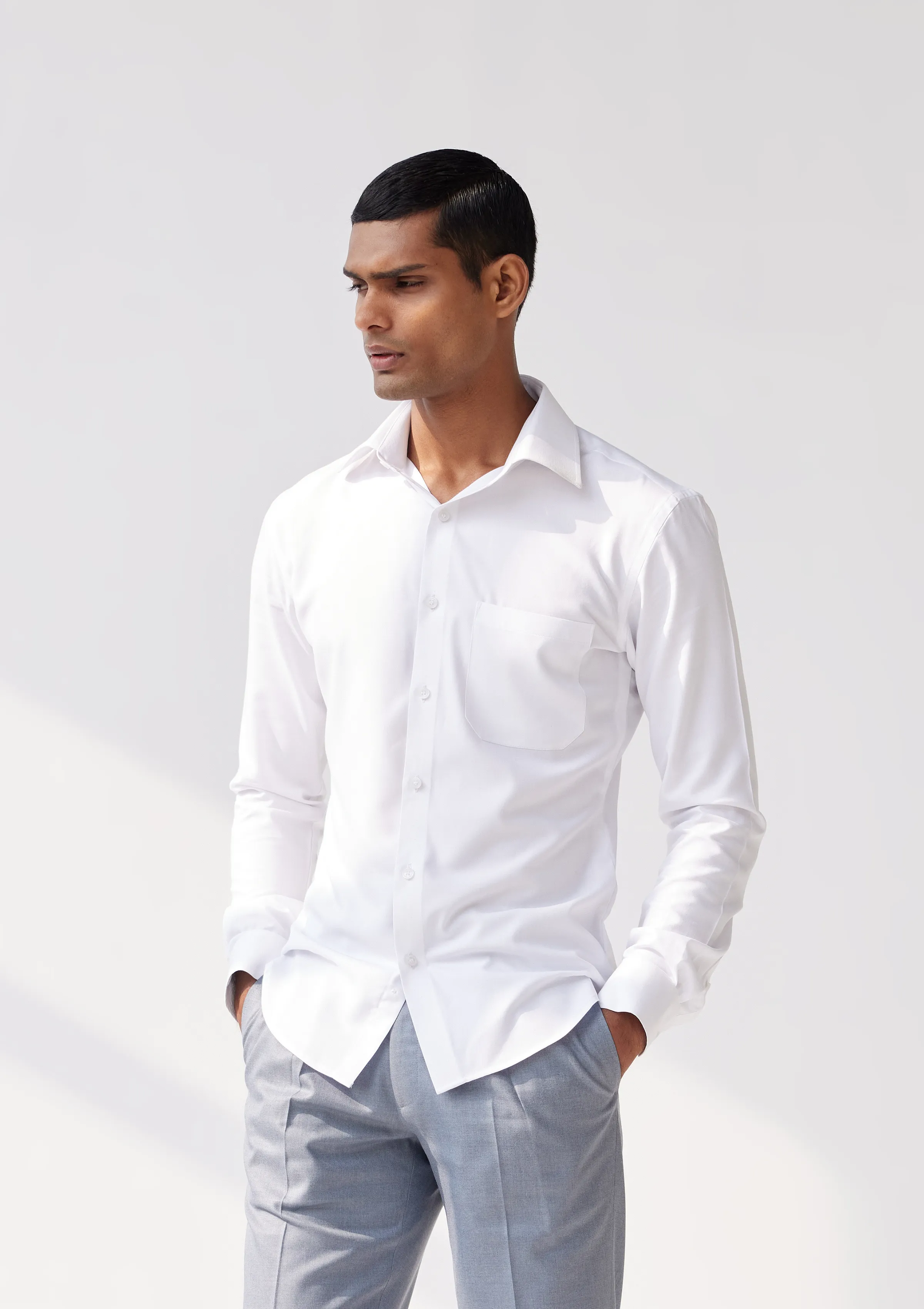 Ivory White Herringbone Bamboo Shirt