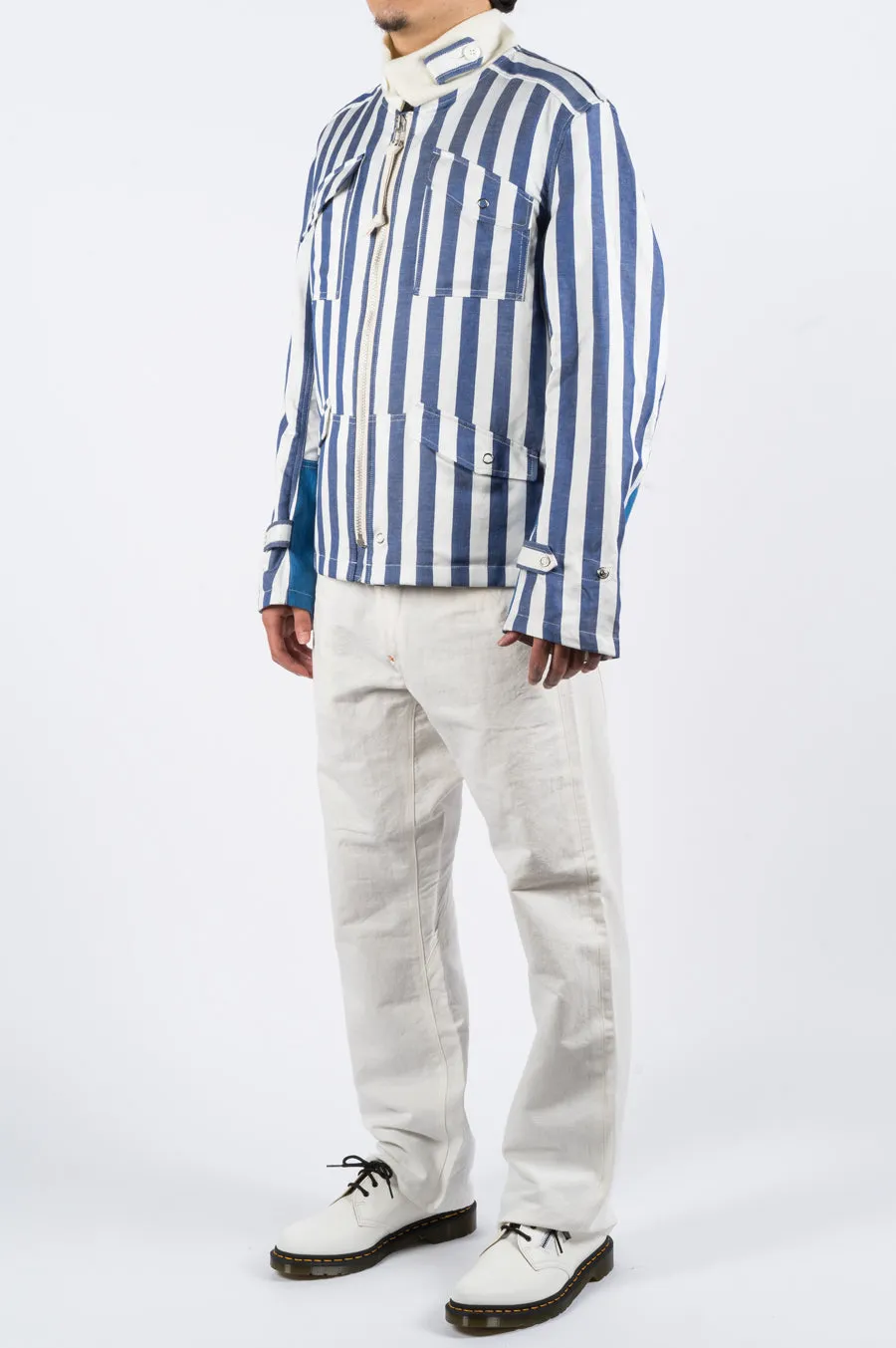 JUNYA WATANABE STRIPED ZIP JACKET BLUE WHITE
