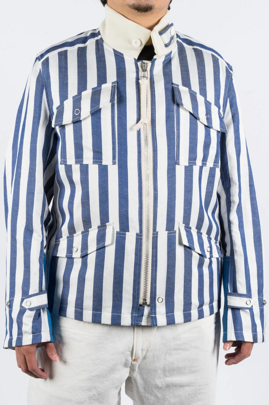 JUNYA WATANABE STRIPED ZIP JACKET BLUE WHITE