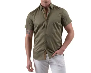 KHAKI SHORT SLEEVE COTTON/LINEN SHIRT